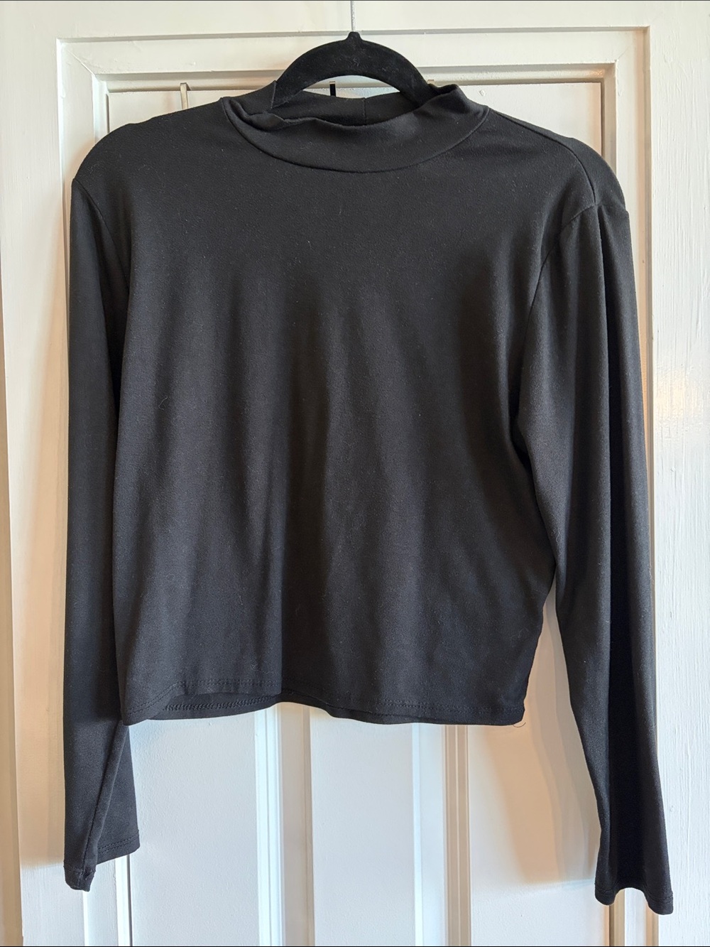 Classic Black Mock Neck Long-Sleeve Top